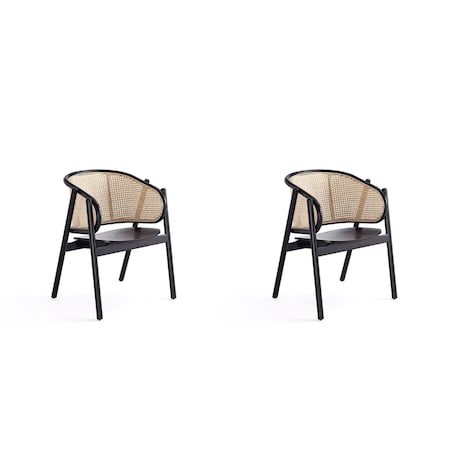 Manhattan Comfort Versailles Armchair in Black and Natural Cane, Set of 2 2-ACCA02-BK
